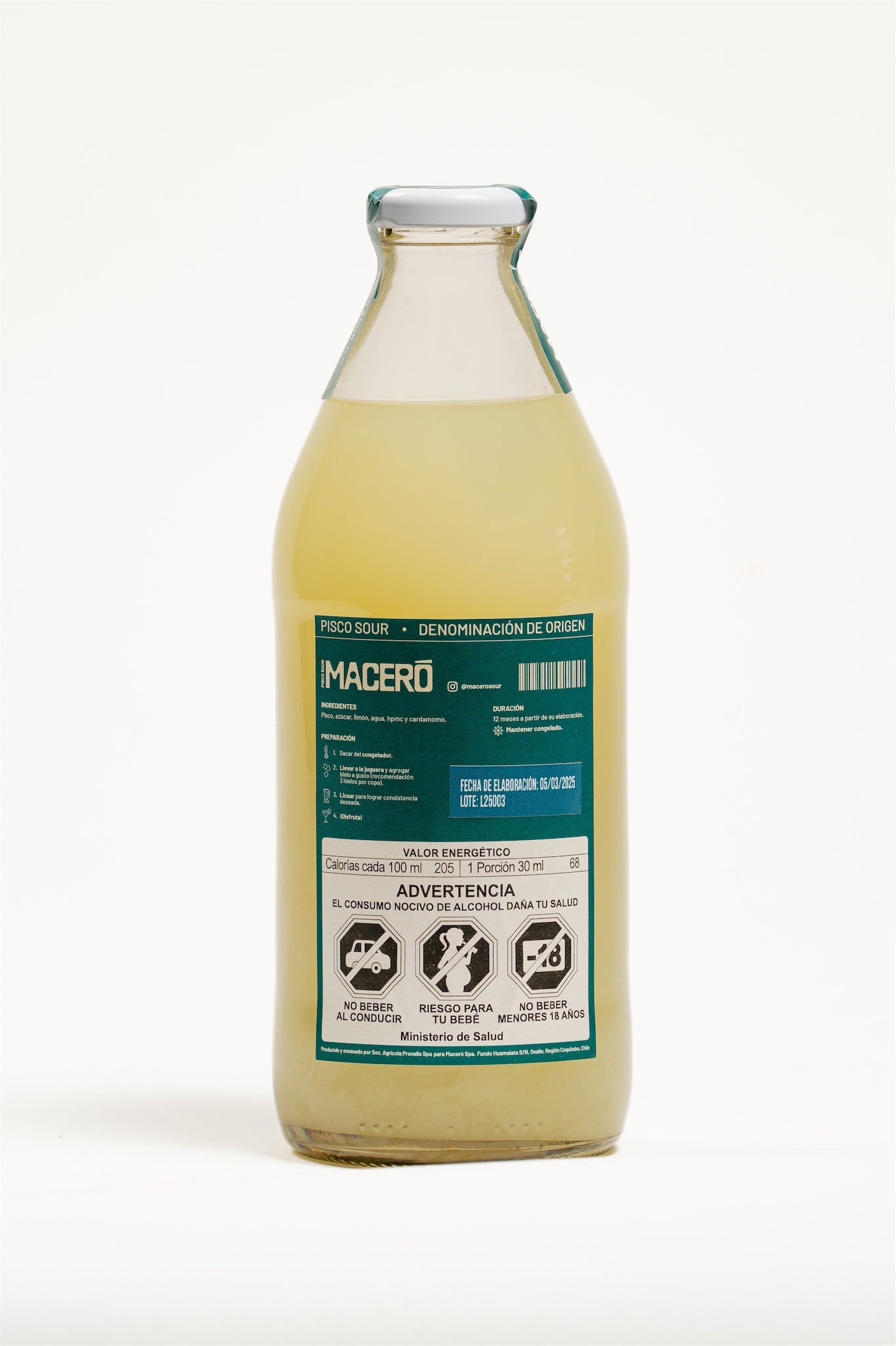 Maceró Pisco sour, mejor pisco sour de chile, etiqueta trasera